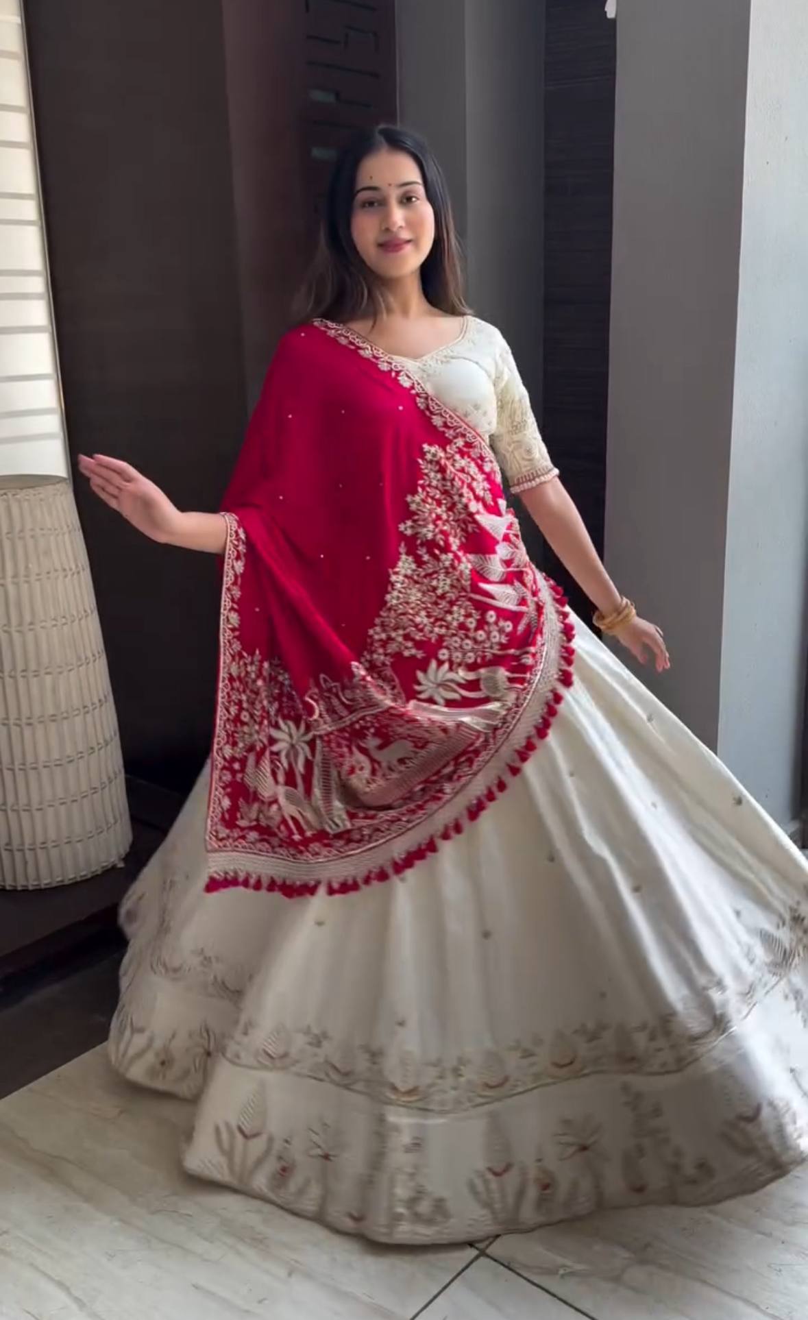 Raangili Embroidered Lehenga with Heritage Rani Pink Dupatta