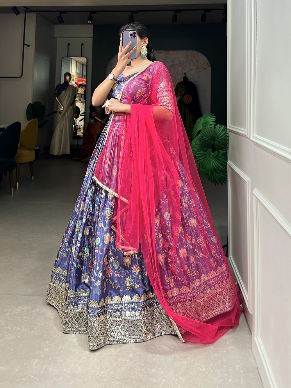Lisha Digital Print With Embroidery Sequins Work Lehenga Choli