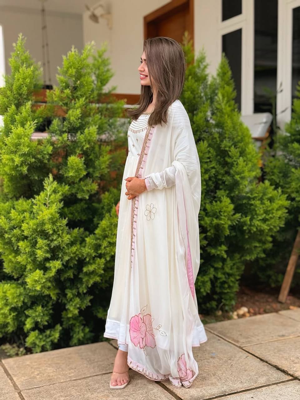 Adaayein Glam Gown Soft White Anarkali Set