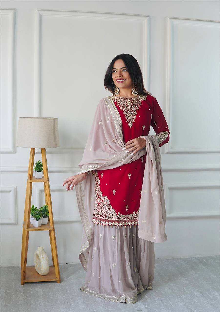 Rang e Gul Ruby Mist Codding Siqunce Sharara Set
