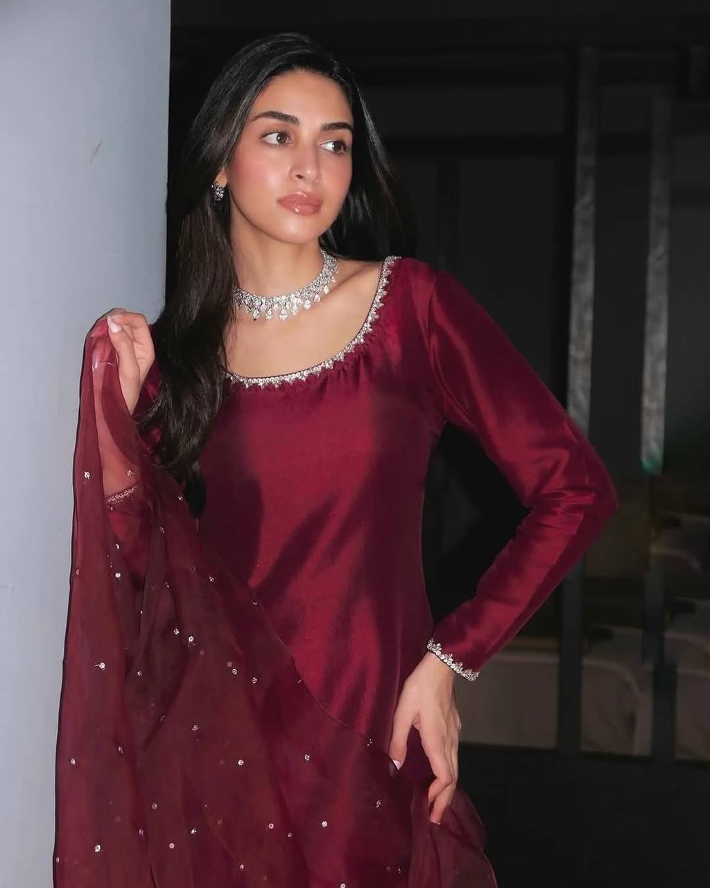 Aleeza Deep Maroon embellished border Suit
