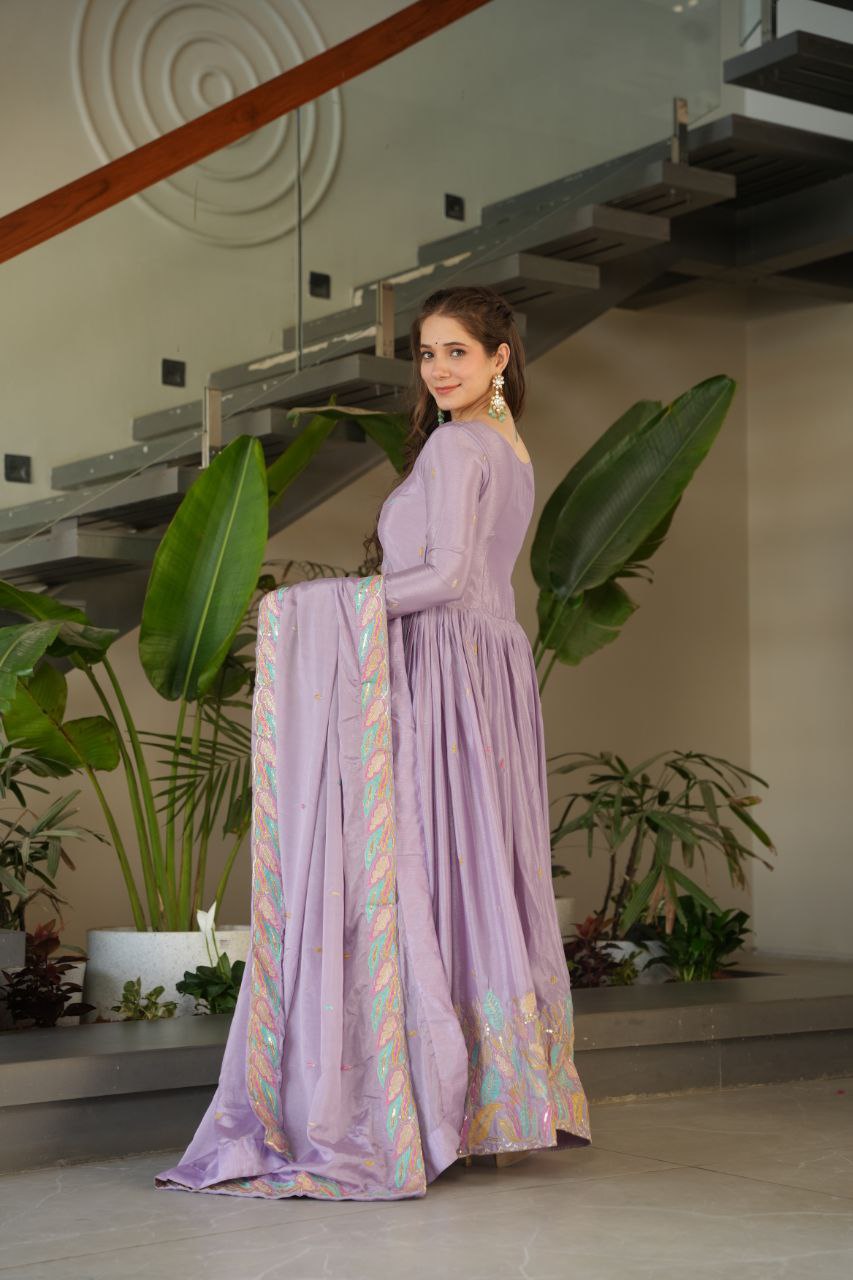 Graceful Chinnon with Sequins & Multi-Thread Embroidery Gown