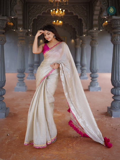 Sea Pearl Mul Mul  Tissue Saree