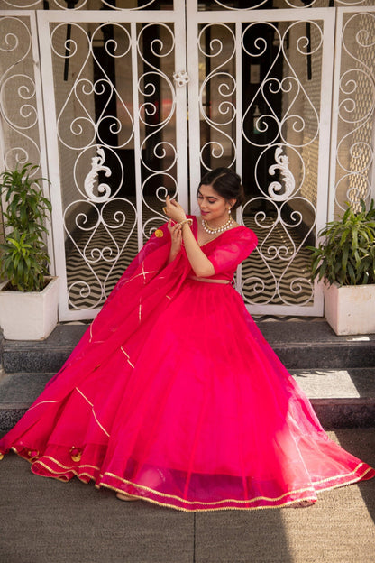 Pink Organza Puff Sleeves Fancy Lehenga Choli