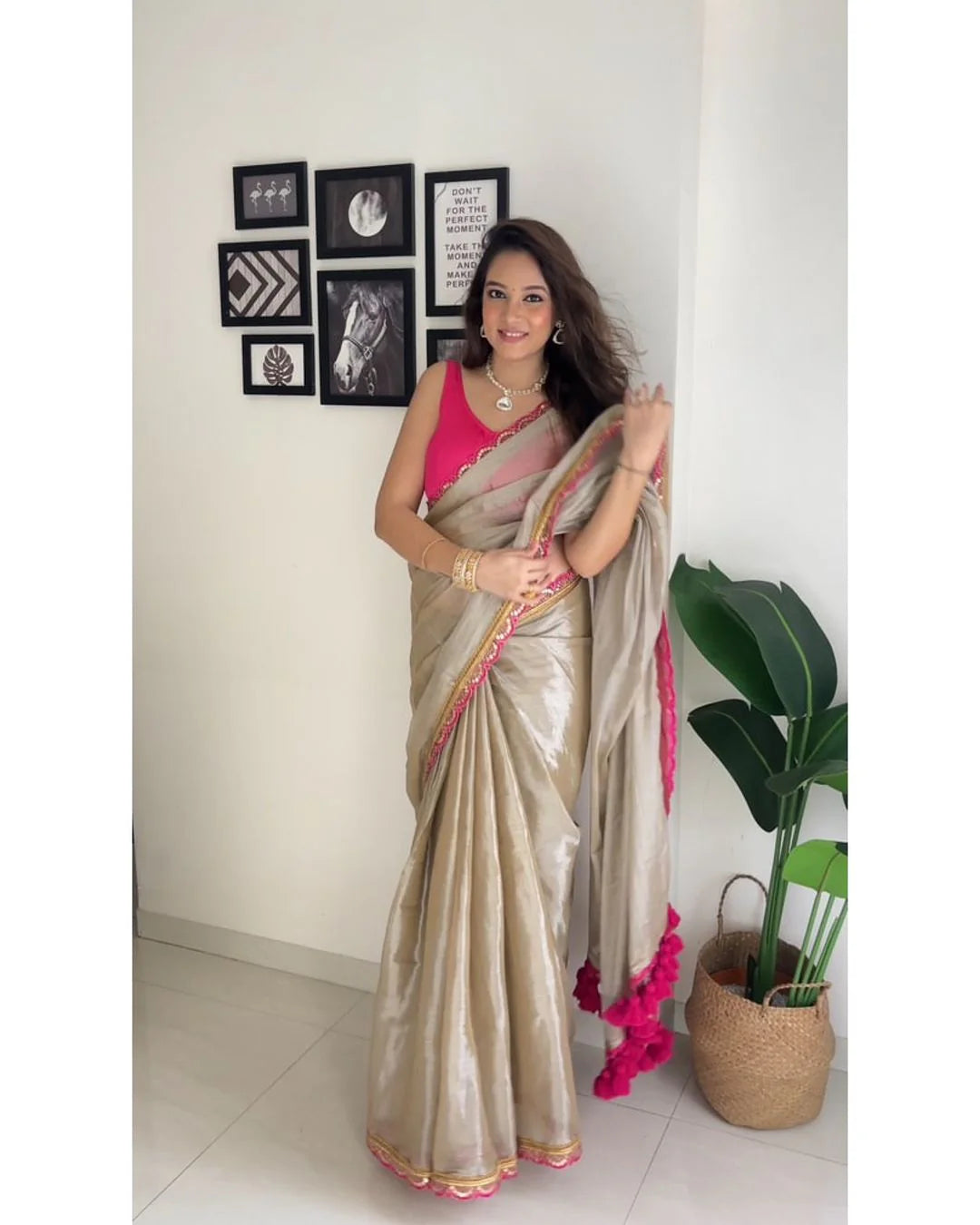 Sea Pearl Mul Mul  Tissue Saree