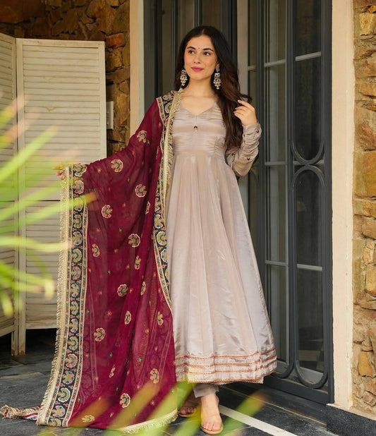 Mughal Mist Beauty French Crep Anarkali Set