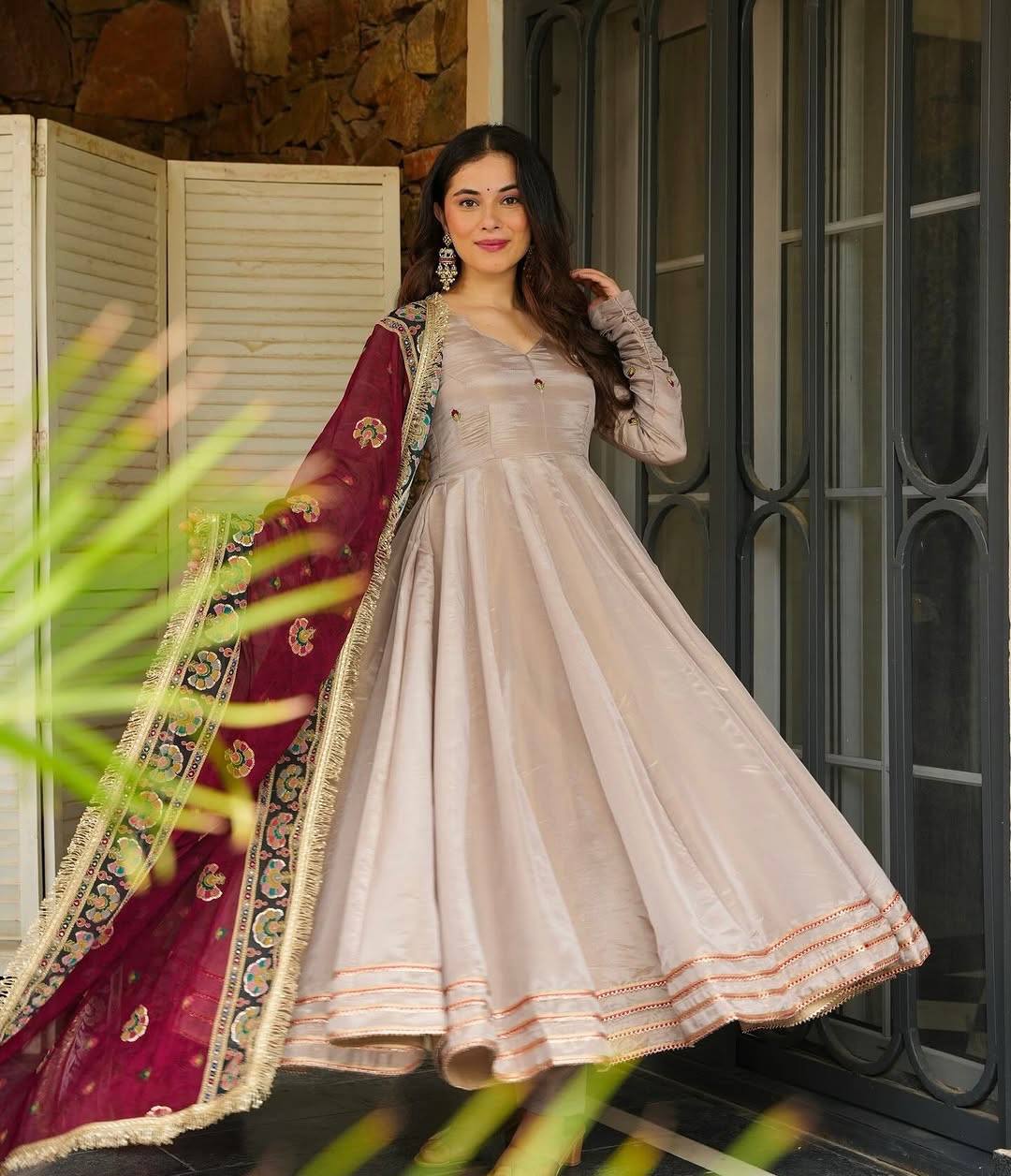 Mughal Mist Beauty French Crep Anarkali Set
