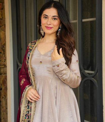 Mughal Mist Beauty French Crep Anarkali Set