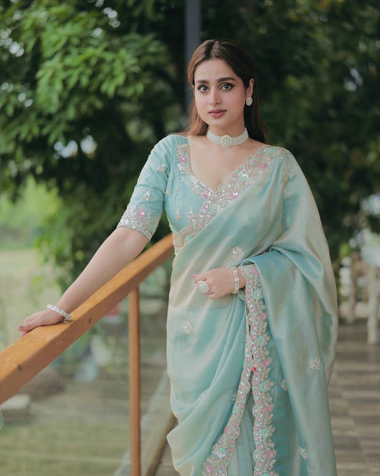 Celestial Glow Mint Green Saree