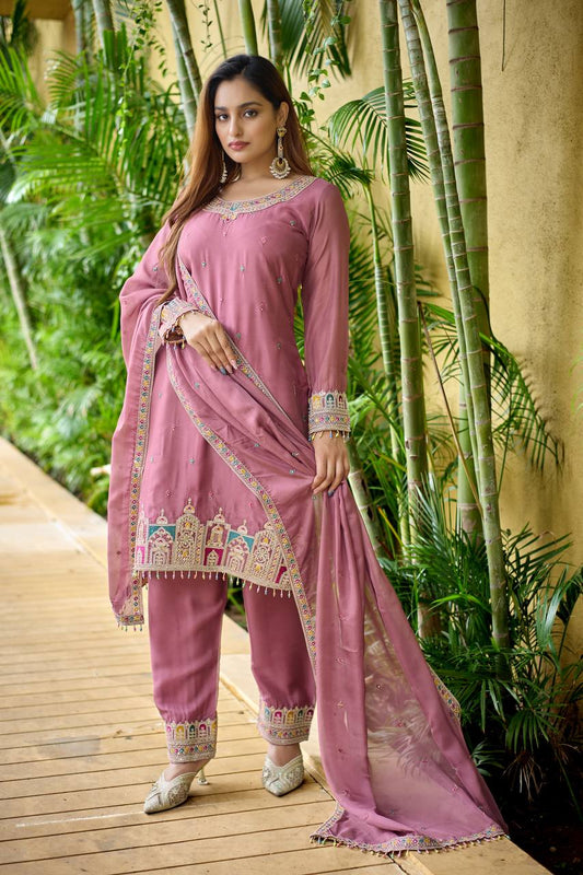 Dusty Rose Ethnic Straight-Cut Suit