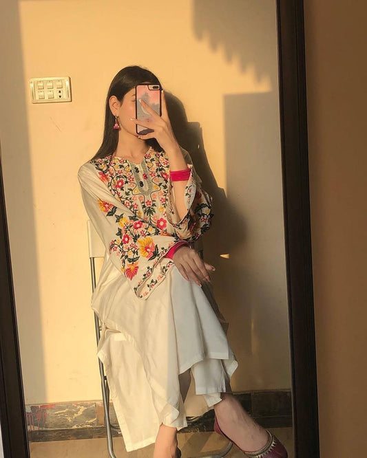 Sunset Bloom Mirror Embroidered Kurta Set