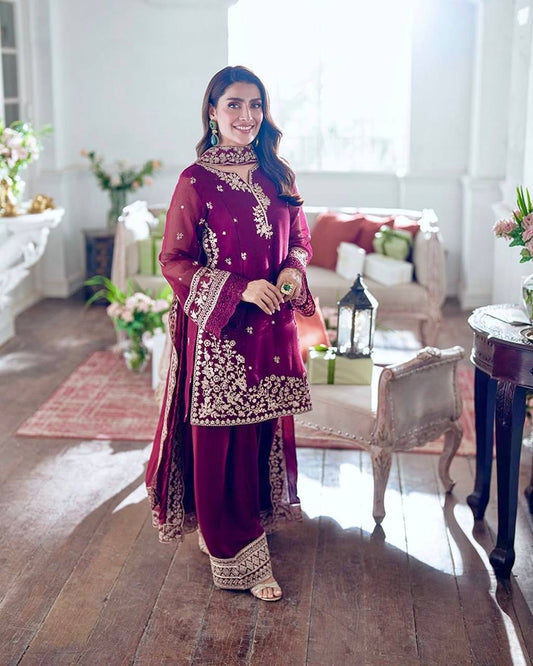 Daastaan e Raat Wine Toned Straight Suit