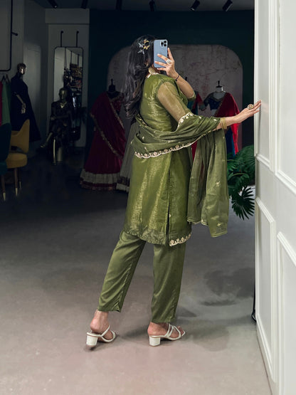Royal Olive Sheer Charm Ethnic Wear Suit Set