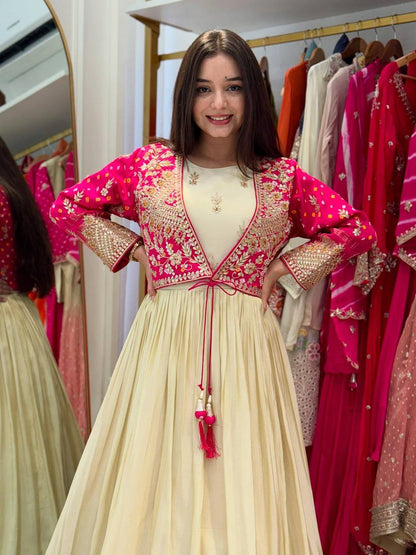 Rajwada Rose Flared Cream Anarkali Set