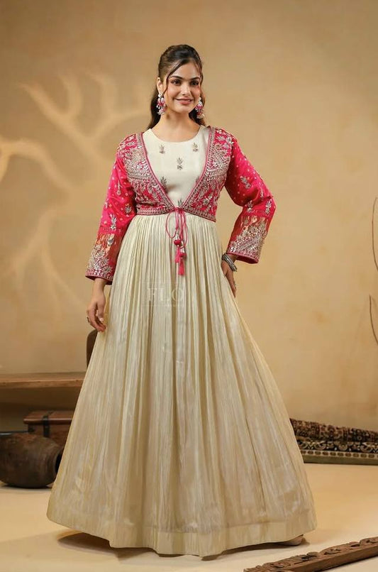 Rajwada Rose Flared Cream Anarkali Set