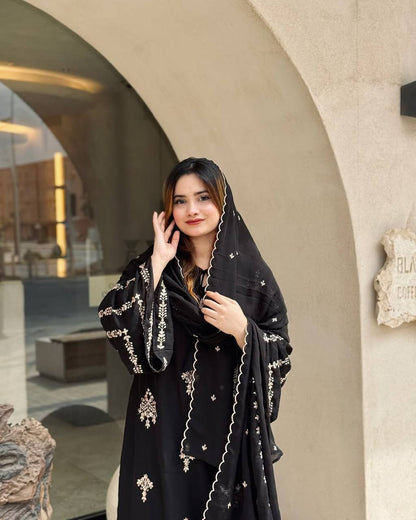 Midnight Bloom Embroidered Black Suit Set