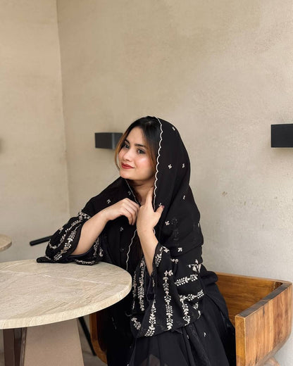 Midnight Bloom Embroidered Black Suit Set