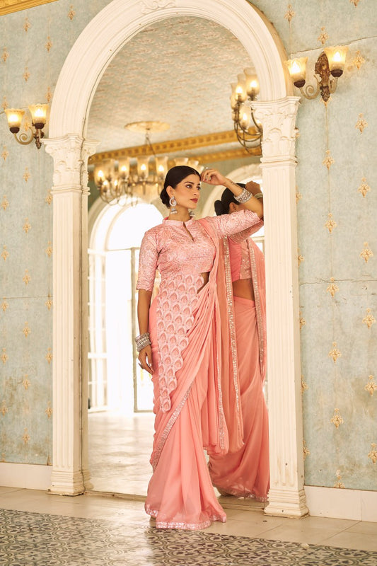 Sitara Trending Ready To Wear  Stylist Blouse Drape Saree