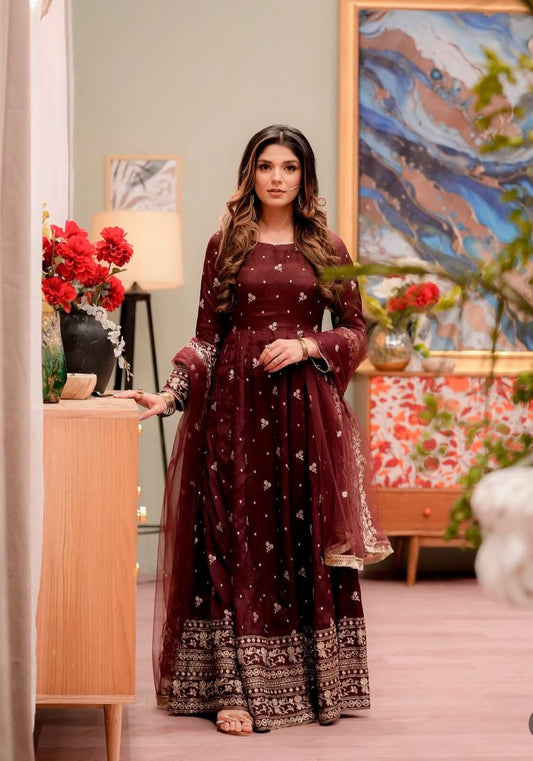 The Royal Bloom Deep Maroon Anarkali with Heritage Borders Suit