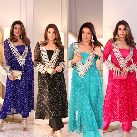 Zarina Polka Glam Mirror Hand Work Anarkali Set