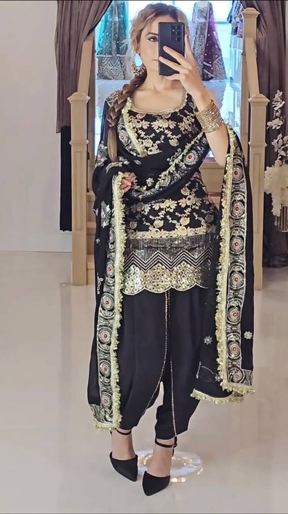 Heer Black Blossom Party Wear Patiala Suit Set