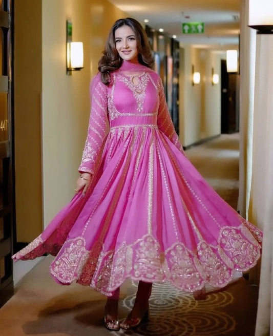 Aavya  Pink Bluse Designer Party Wear Faux Georgette Gown