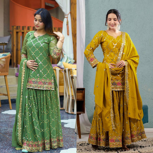 Aaravi Gold Zari Glimmers on Royal Weaves Sharara Set