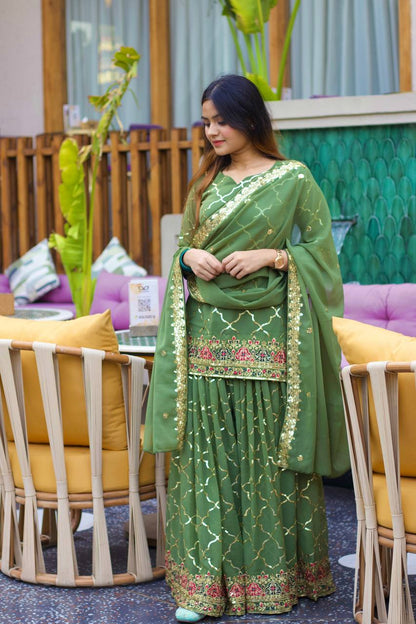 Aaravi Gold Zari Glimmers on Royal Weaves Sharara Set