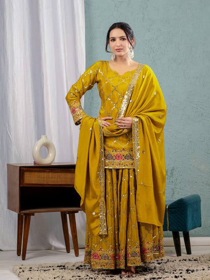 Aaravi Gold Zari Glimmers on Royal Weaves Sharara Set