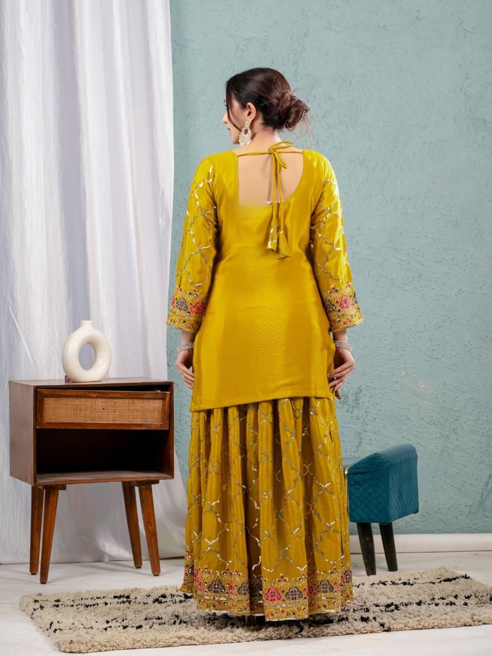 Aaravi Gold Zari Glimmers on Royal Weaves Sharara Set