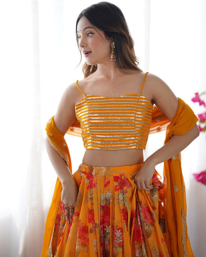 Saffron Bloom Embroidered Designer Peplum Lehenga Set
