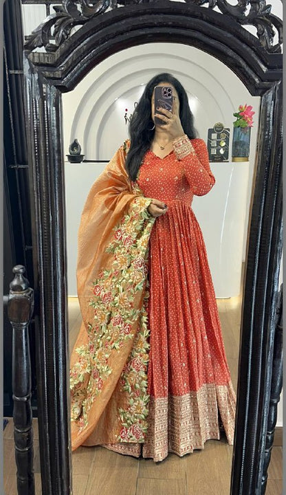 Inaya Golden Heavy chinon silk Party Wear Designer Anarkali