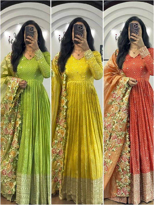 Inaya Golden Heavy chinon silk Party Wear Designer Anarkali