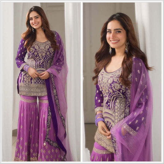 Twilight Royale Embellished Top Pallazo Set