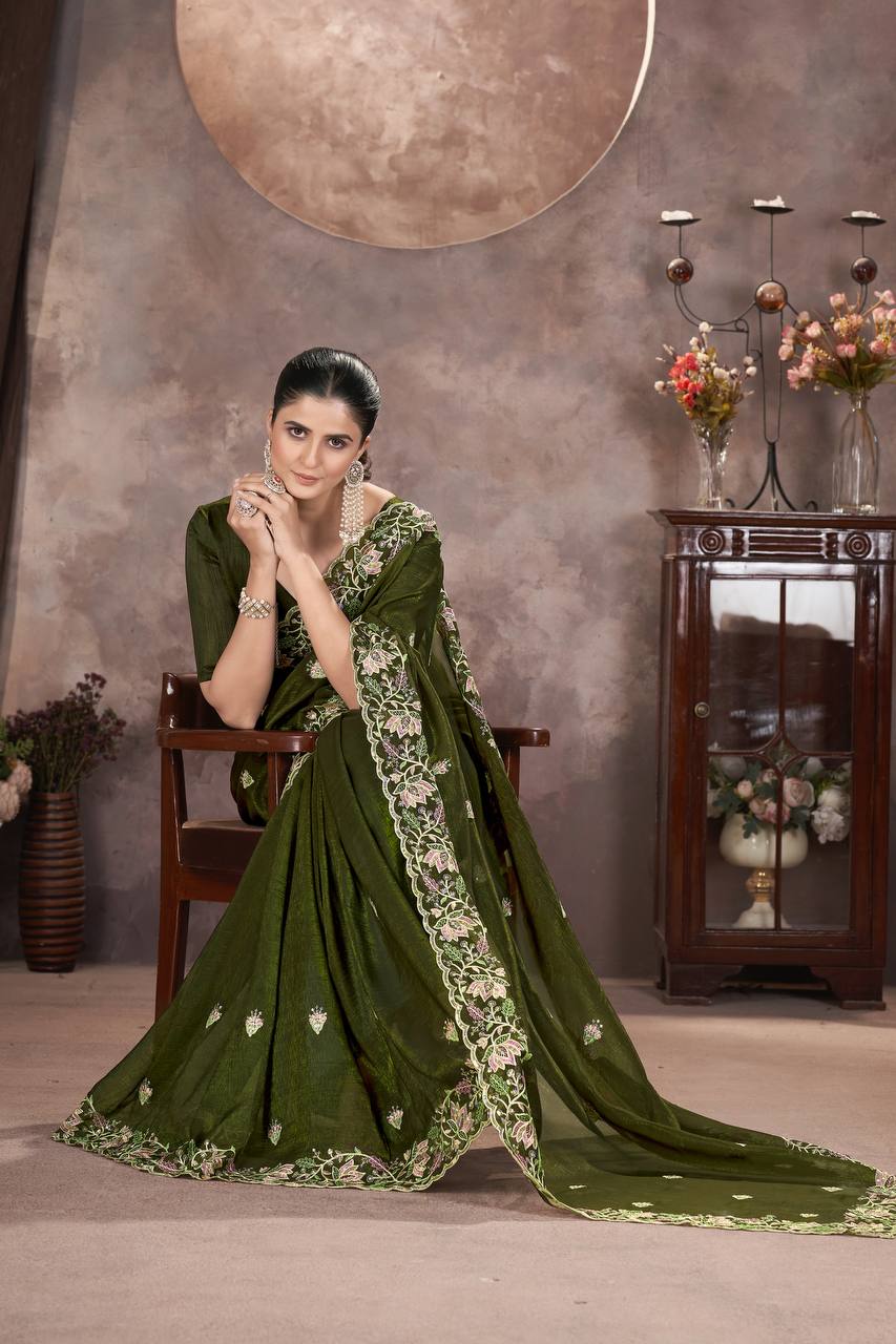 Zariya Gold Crunchy Malti Colour Designer Saree
