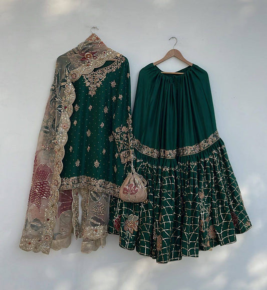 Noor e Zamreen Emerald Royalty Heavy Full Flair Work Sharara Set