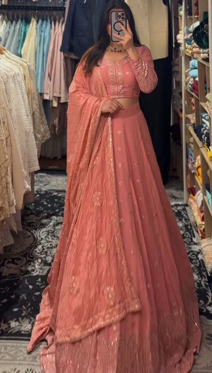 Peach Blossom Empress Mirror Embellished Regal Wear Lehenga Choli
