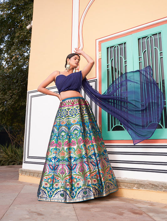 Navrang Mayuri The Royal Blue Traditional Banarasi Leheng