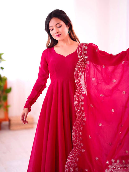 Royal Plum Swirl Embroidered Anarkali Set