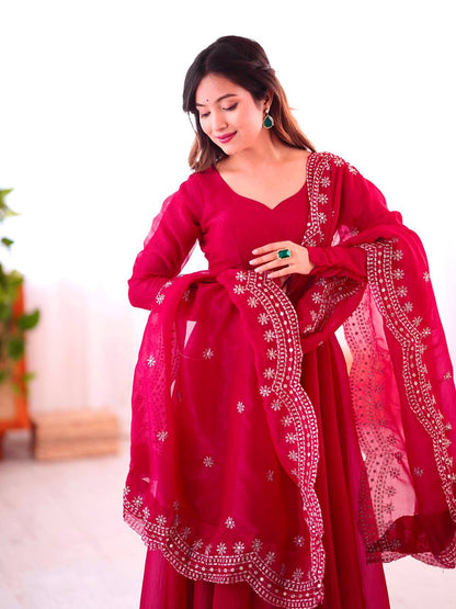 Royal Plum Swirl Embroidered Anarkali Set