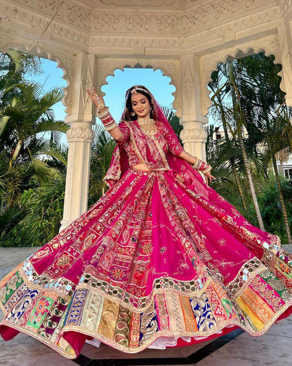 Pink Real Mirror & Print Work Navratri Lehenga Choli