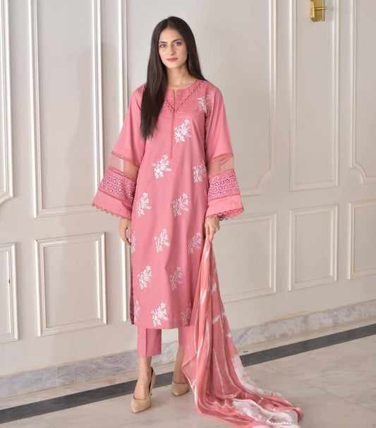 Zarposh Roman Silk Fabric Top And Pant With Silver Chiffon Dupatta