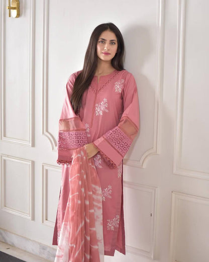 Zarposh Roman Silk Fabric Top And Pant With Silver Chiffon Dupatta