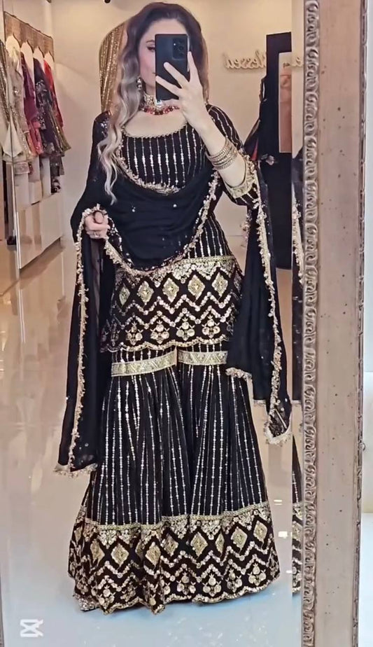 Aaira Traditional Royal Radiance Black & Marigold Yellow Top Plazzo Set