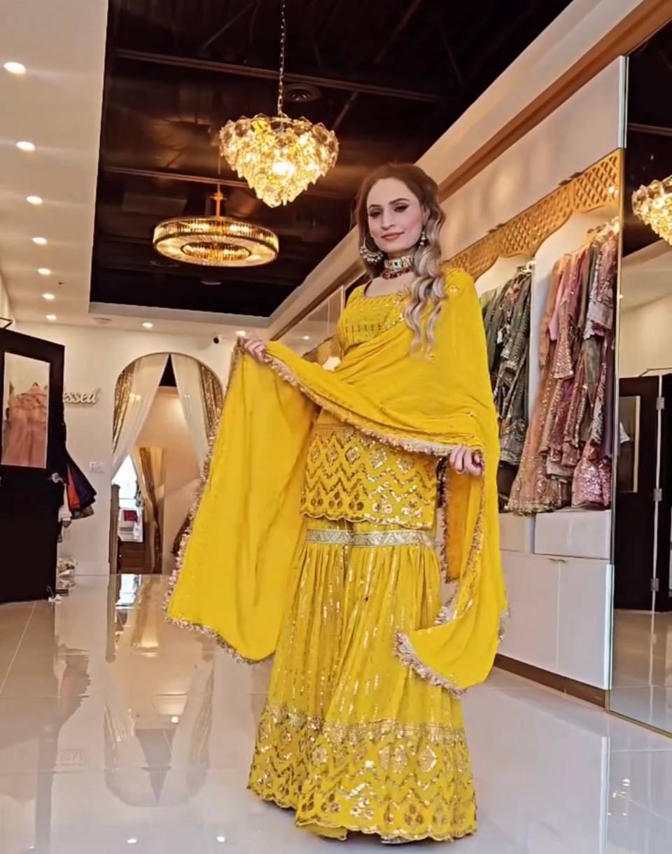 Aaira Traditional Royal Radiance Black & Marigold Yellow Top Plazzo Set