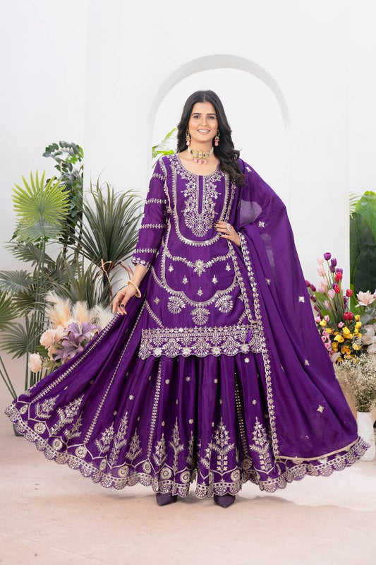 Majestic Radiance Pink & Purple Designer Glamorous Flare Plazzo Set