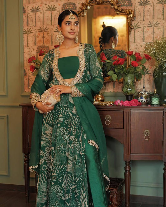 New Trendy Four Piece Nature Inspired Festive Mirror and Embroidered Work Suit