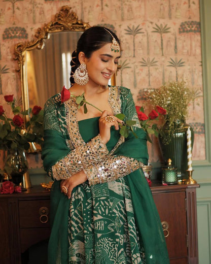 New Trendy Four Piece Nature Inspired Festive Mirror and Embroidered Work Suit