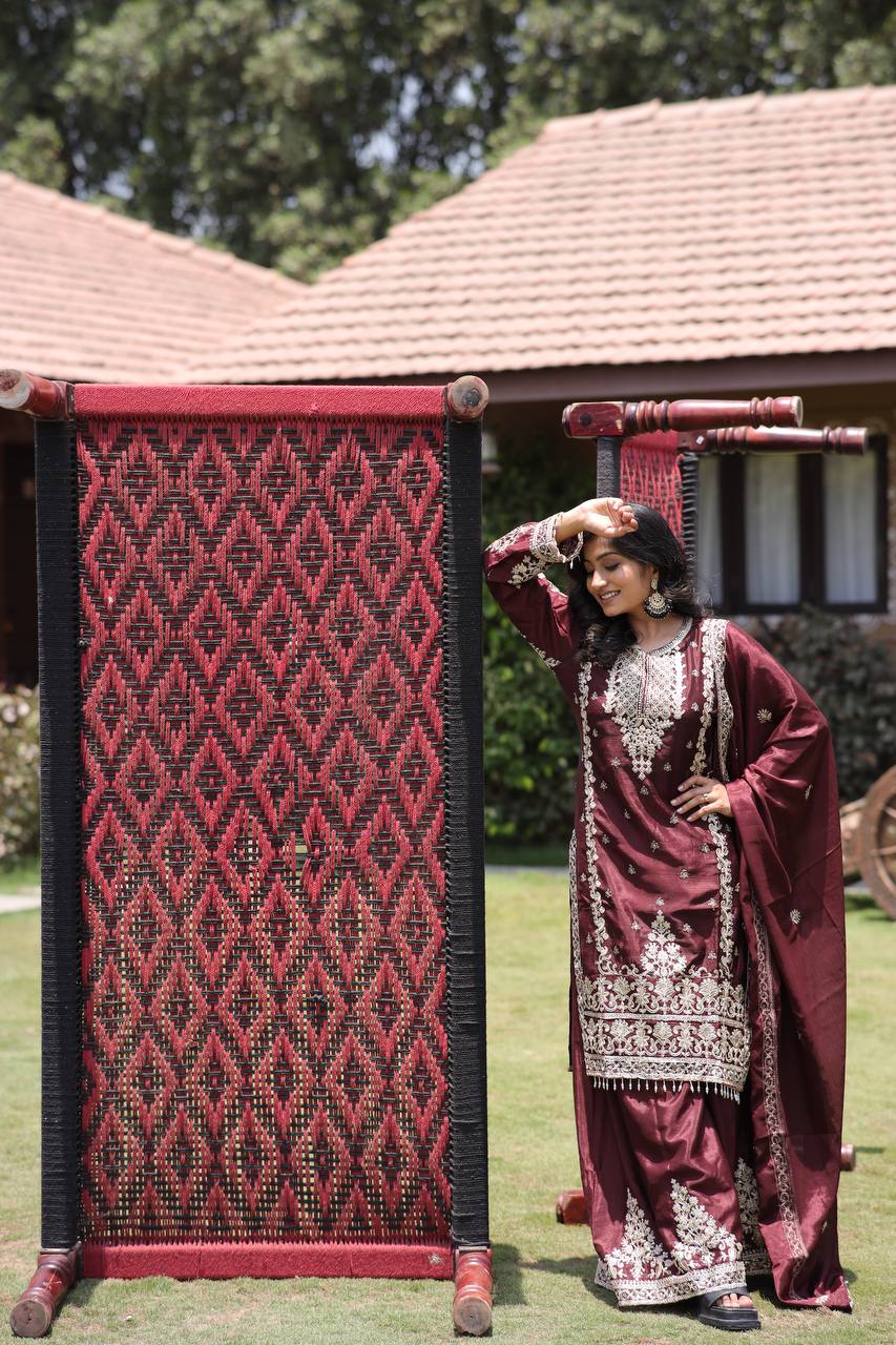 Shehzadi Traditional Glamour Classic Maroon Kurta Set