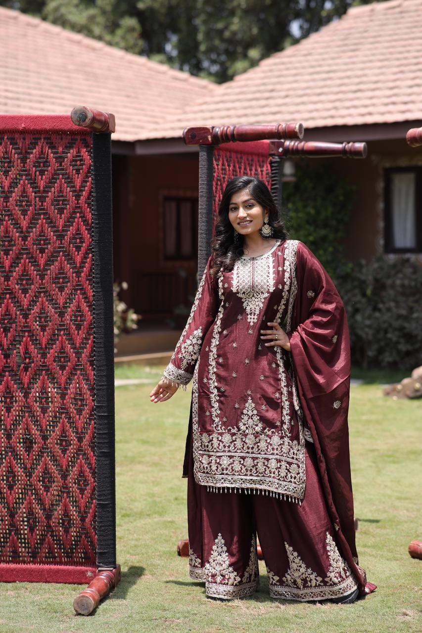 Shehzadi Traditional Glamour Classic Maroon Kurta Set
